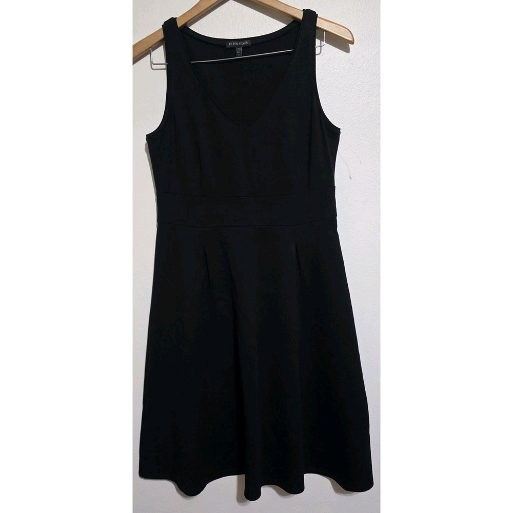 NEW Eileen Fisher Fit Flare‎ Dress Women S Black Sleeveless Midi Length Cocktail